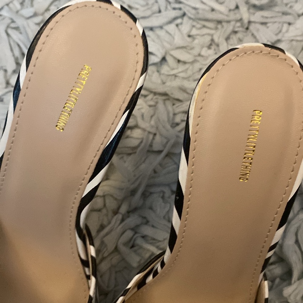 Zebra Pu Square Toe High Cake Stand Heeled Mules - Picture 3 of 7
